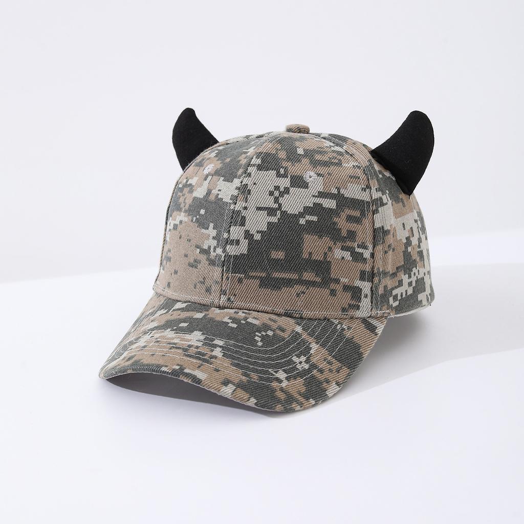 Fashion Multicolor Camouflage Baseball Hat, Solid Hard Top, Fun Bull Horn Ears, Ideal for Outdoor Sun Protection