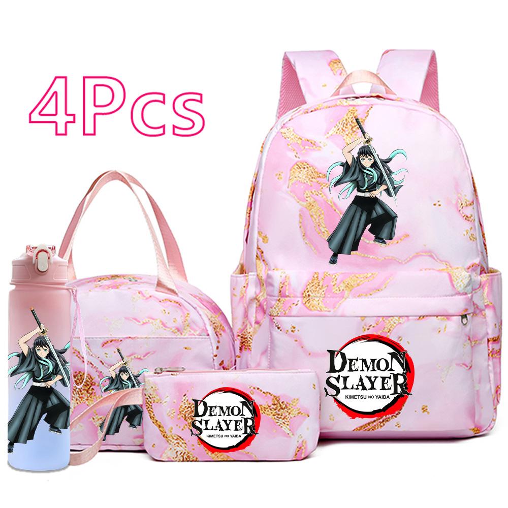4ks/sada Anime Demon Slayer Tištěný Batoh Kabelka Pouzdro na tužky 750ml Láhev na vodu pro Dospívajícího Chlapce Dívku Školní taška Velkokapacitní Vodotěsná Taška na knihy