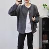 Embroidered crew neck gray knitted cardigan autumn and winter new loose lazy wind soft waxy sweater jacket women