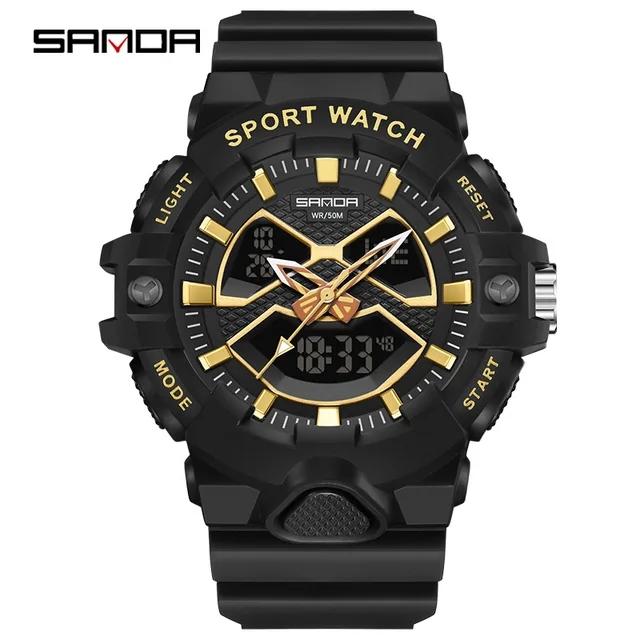SANDA 3150 TPU Material Watches for Men Digital-Analog Dual Movement Fashion Sport Style Multi-functional Men's Waterproof Watch