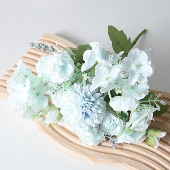 Artificial Flower Fake Peony Chrysanthemum Hydrangea Bouquet Faux Silk Floral Arrangements for Wedding Party Home Decor Table Centerpiece