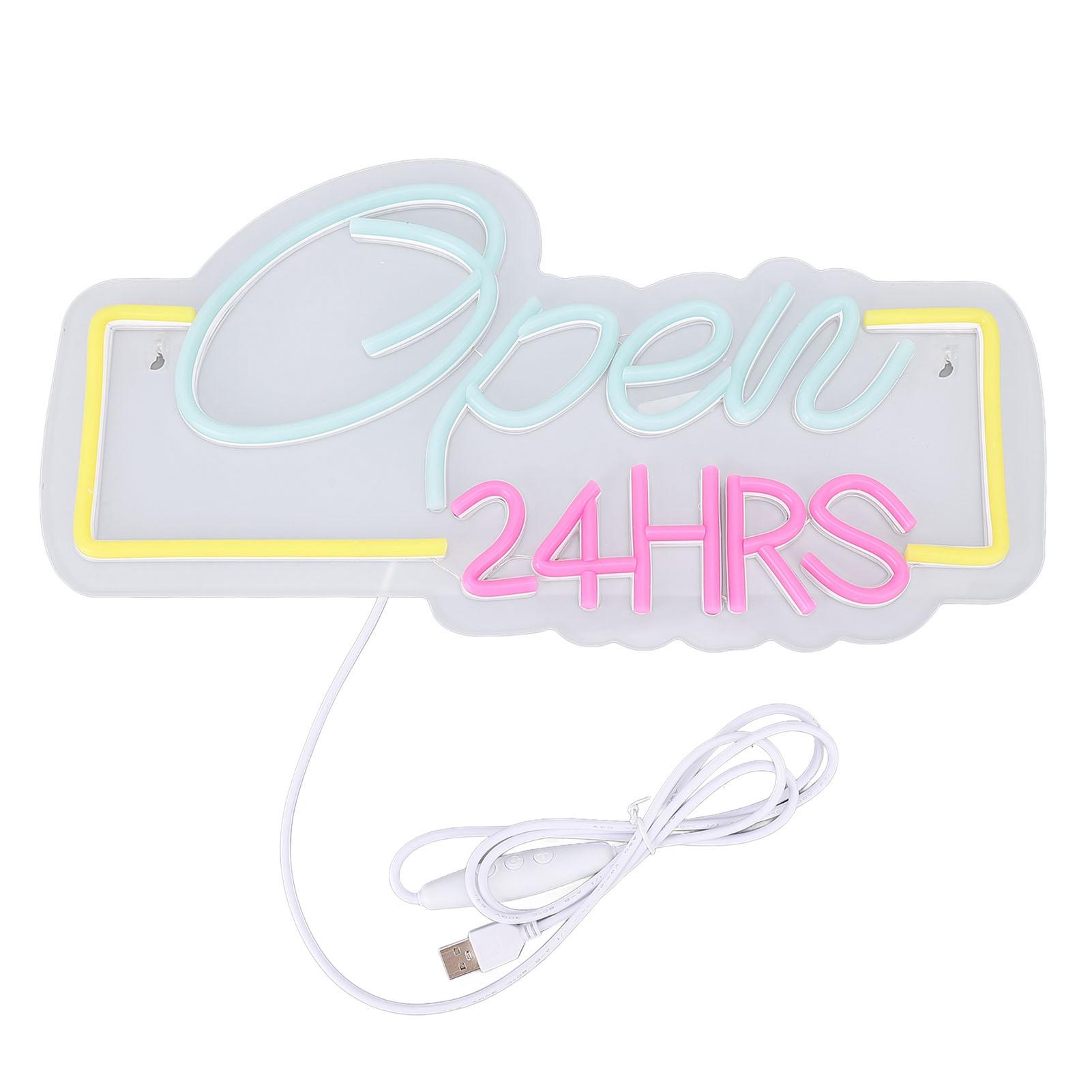 

Неоновая вывеска «Открыто 24 часа», регулируемая яркость, светодиодная неоновая вывеска «Открыто» с питанием от USB для бара, паба, клуба, магазина