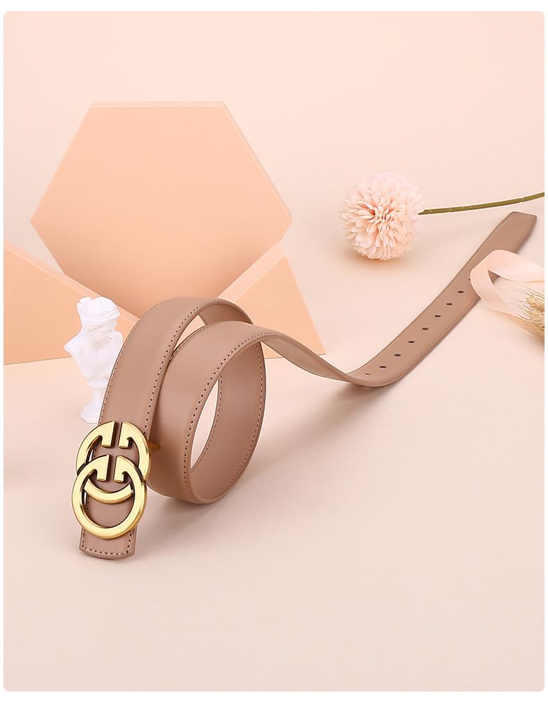 Damen Casual Rindsledergürtel mit Doppel-G-Schnalle - Einfarbig, vielseitig für Jeans und Anzüge
