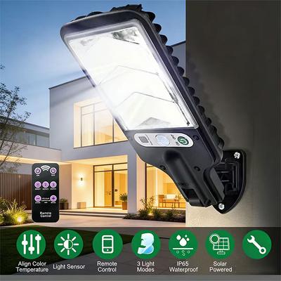 Solar Street Light Outdoor, Wide Angle Flood Lights Motion Sensor Dusk To Dawn Remote Control Waterproof IP66, Parking Lot Lamp