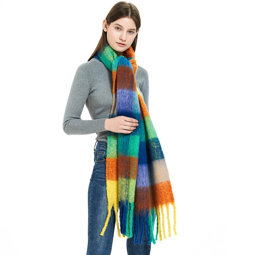 Warmer Schal für Damen, Herbst und Winter, bunt, dick, doppelseitig, kariert
