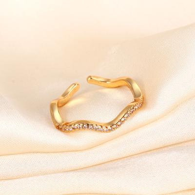 Gold-plated Seiko Full Diamond Wave Opening Ring Niche Non-fading Ring