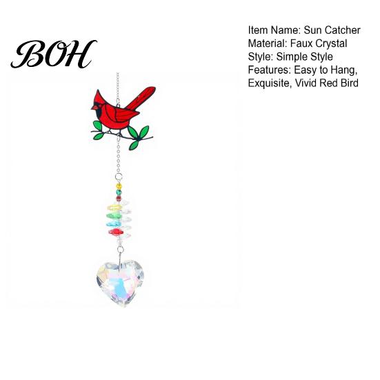 Natural Wildness Window Hangings Faux Crystal Red Bird Suncatcher with Chain, Hanging Ornament Decorative Prisms for Balcony Prism Heart Pendant,