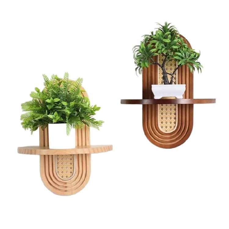 Stylish Rattan Wall Shelf With Wooden Arched Floating Display Stand For Home Decors Plant Decorative Items Hanging Shelf