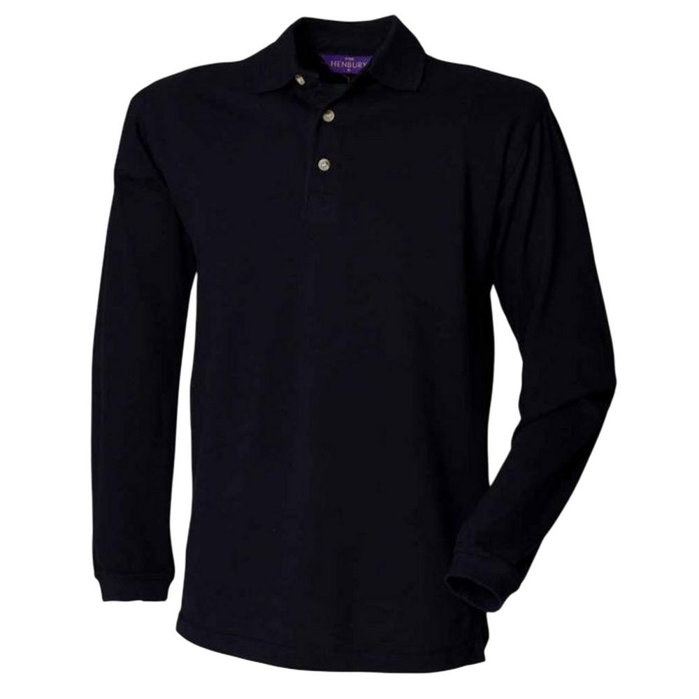 Henbury Mens Cotton Pique Long-Sleeved Polo Shirt