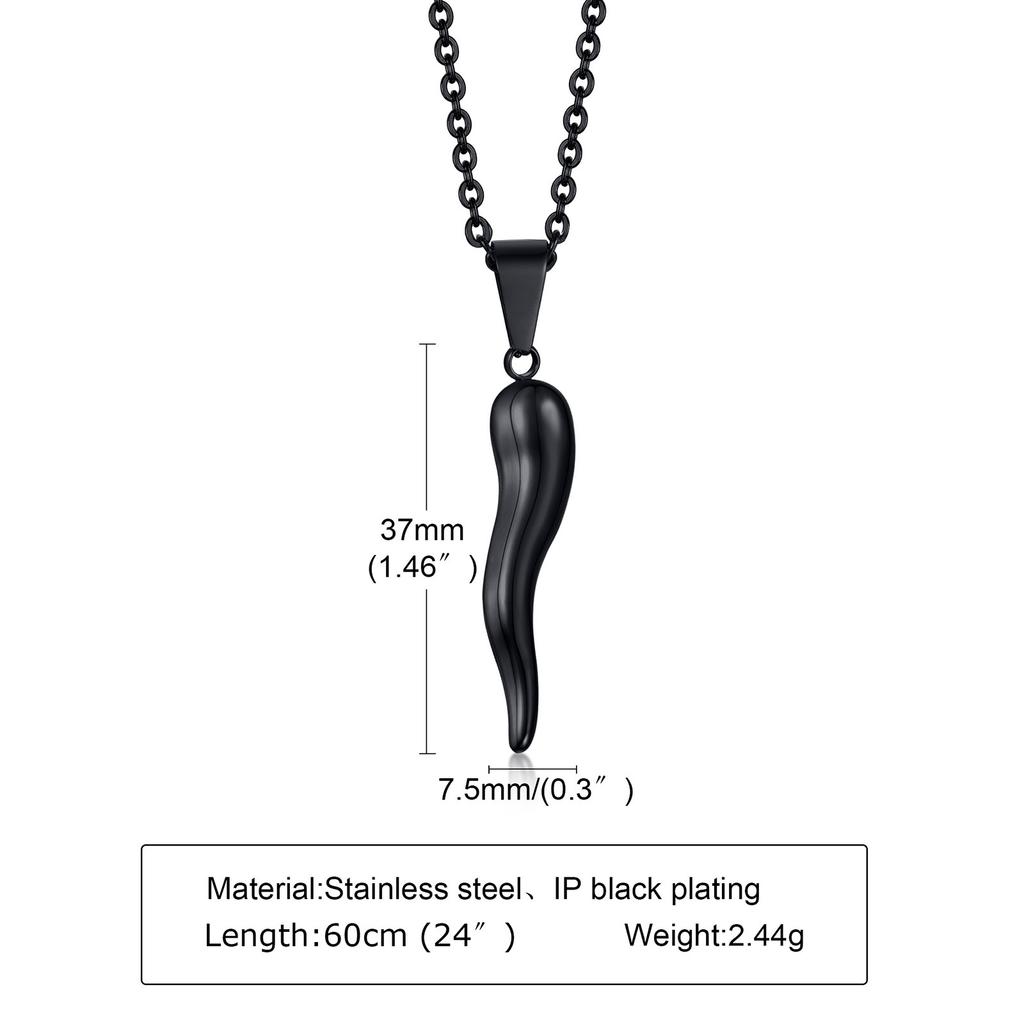 Collana Corno Italiano, Collane con Ciondolo Cornetto Italiano in Acciaio Inossidabile, Gioielli Unisex per Uomo e Donna