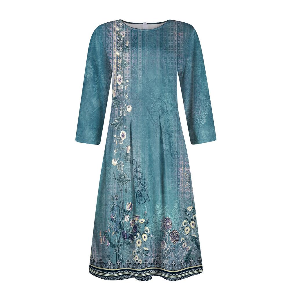 Women's Casual And Fashionable 3/4 Sleeve Pocket With Back Zipper Dress