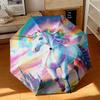 1pc Dreamy Rainbow Unicorn Umbrella Portable Folding Umbrella Iron Frame Hole Bone Structure Outdoor Home Umbrella