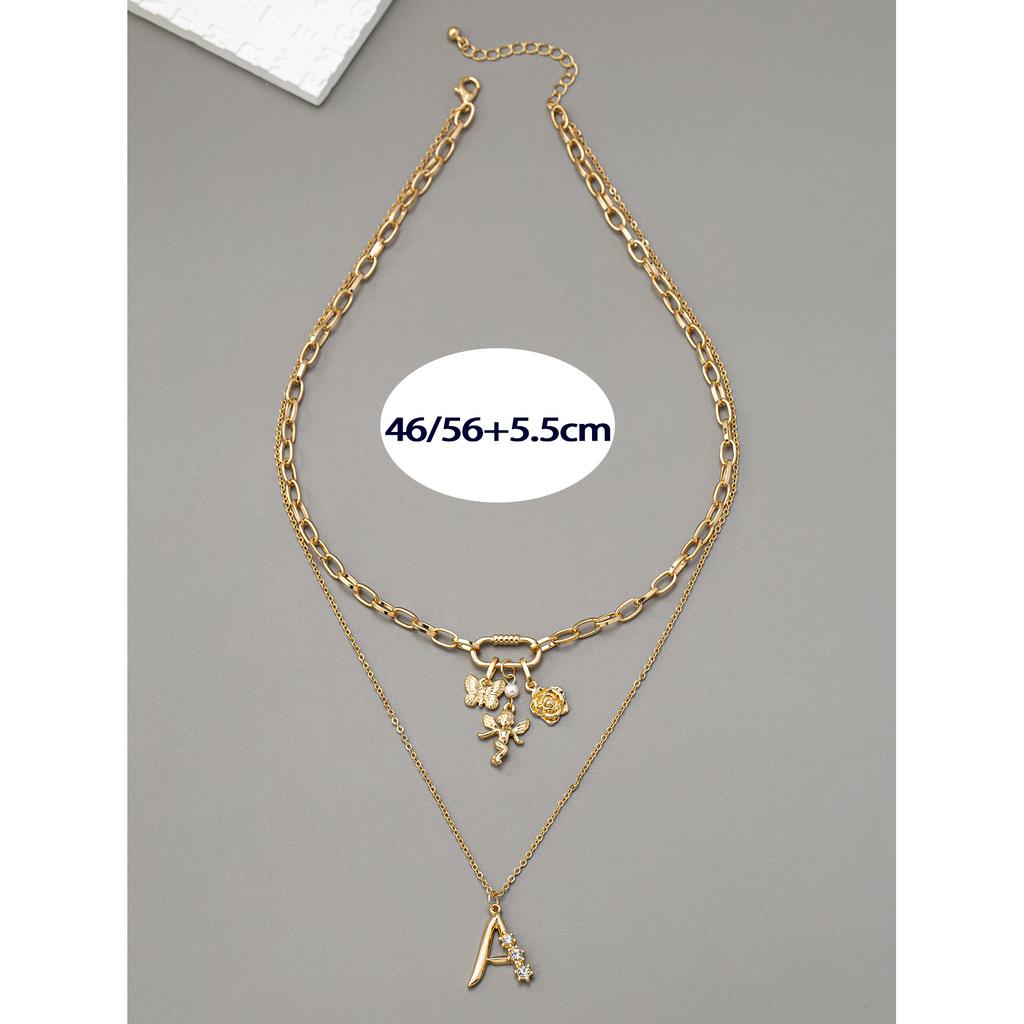 European and American High-end Double-layer Layered Angel Letter Multi Pendant Fashion Personality Light Luxury Niche Necklace for Women