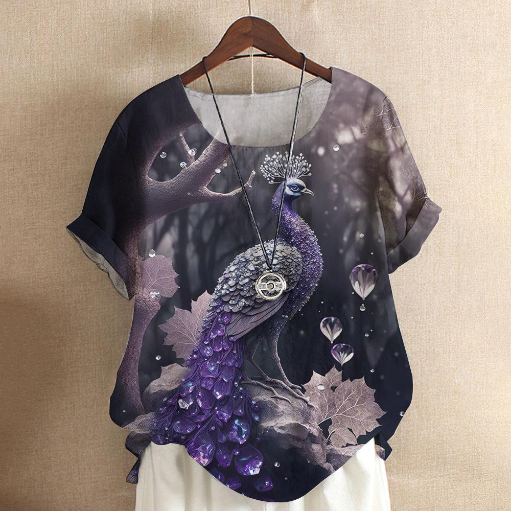 Harajuku Casual Short Sleeve Top Tee O Neck Oversized Female Clothing Women's T-Shirts Cute Animal Peacock 3d Print T-Shirt