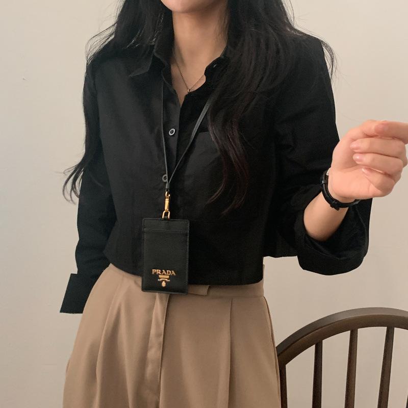 

Женская рубашка, удобная и универсальная, для ранней осени, короткая секция внутри белой рубашки, женская рубашка с длинными рукавами, темперамент, элегантный модный топ XL чёрный