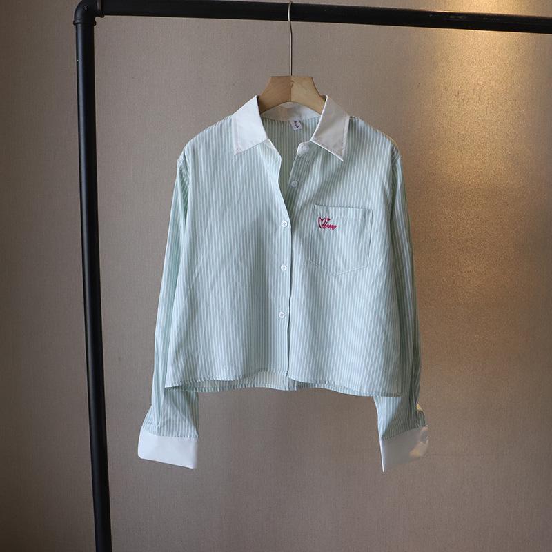 Korean Style Striped Embroidered Loose Long-Sleeve Women's Shirt - Hot Spring 2025 Trend