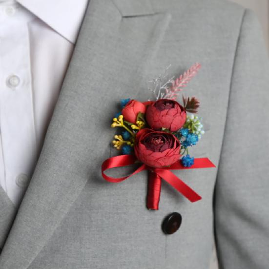 Lapela de Terno Masculino Flor Artificial Pulseira de Pulso Reutilizável Pulseira Floral Alta Simulação Versátil Celebração de Negócios Lapela