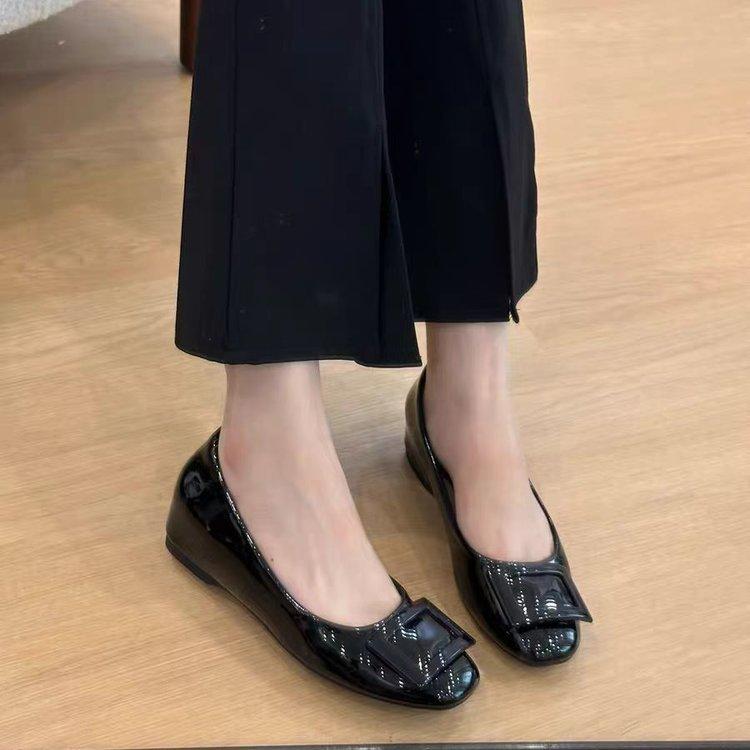 Small Man Increases Height Nude Square Buckle Light Mouth Single Shoes Women's 2025 Spring New French Round Head Fashion Leather Shoes