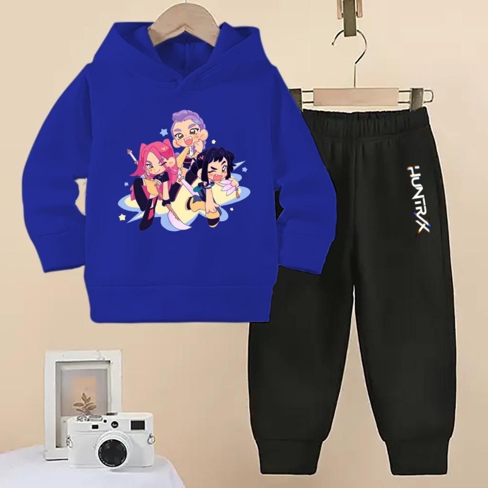Wunderschöne KPOP Devil Hunter Jungen und Mädchen Frühling und Herbst Kinder Mode Hoodie+Sporthose Lässiges Komfort-Set
