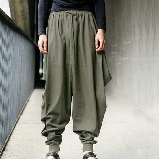 Pantaloni Harem Cavallo Basso Monocolore Coulisse Vintage Vita Media Caviglia Legata Larghi per Performance