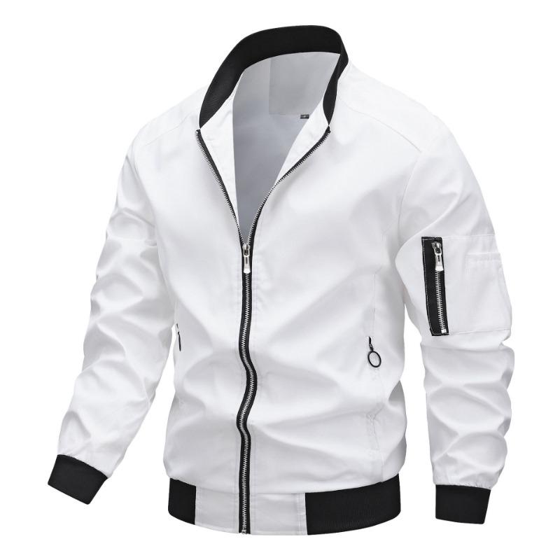 Men's Lightweight Bomber Jacket - Stand Collar Full Zip Casual Windbreaker with Utility Pocket