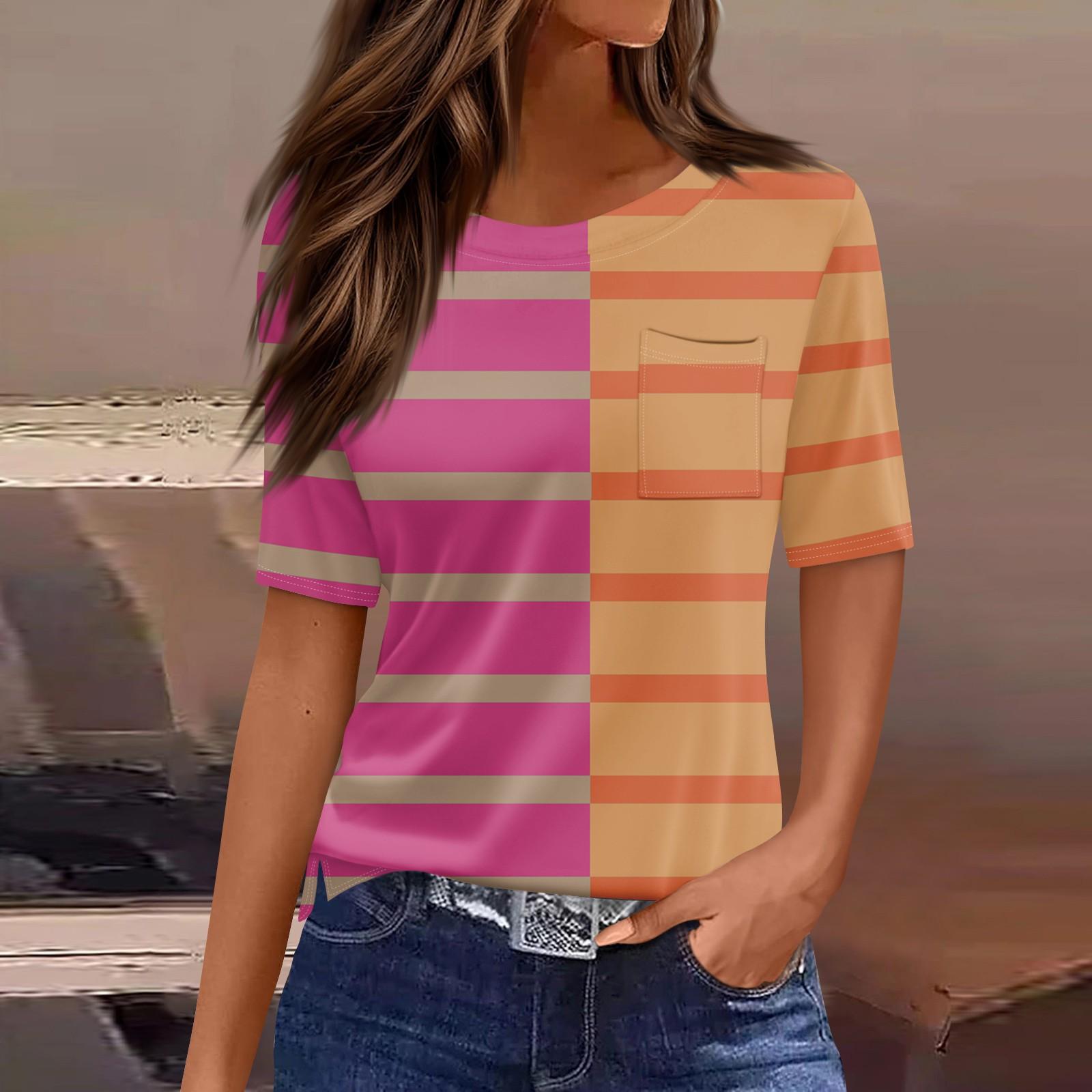 

Футболки для женщин, плиссированные, с круглым вырезом, нарядные, повседневные, блузки с принтом, с коротким рукавом, летние топы, свободный крой XXXL