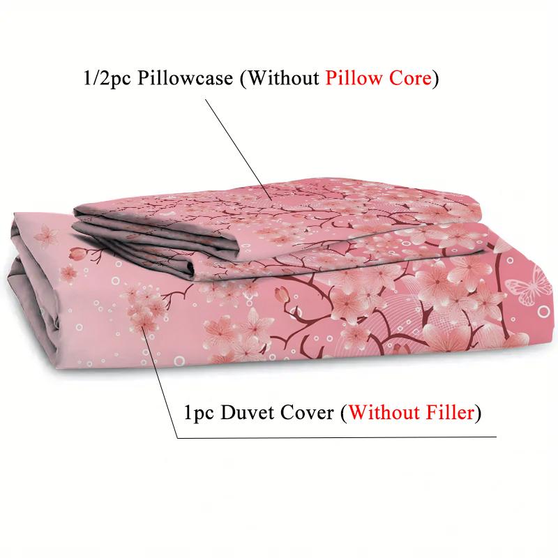 Pink Peach Blossom Pattern 3D Printed Duvet Cover With Beautiful Style Bedding Set, Soft And Comfortable Duvet Cover Pillowcase
