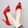 Mode Damen Schuhe Übergröße Mode Spitzschuh Plateauabsätze Lackleder Kleid High Heels Damen Pumps Mary Jane Schuhe Rote Absätze