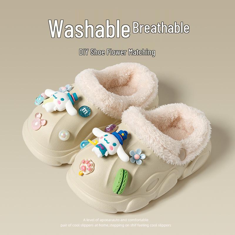 

Waterproof Cotton Slippers for Girls: Non-Slip, Warm Cinnamoroll Design, Squishy Indoor Winter Shoes. 37 бежевий