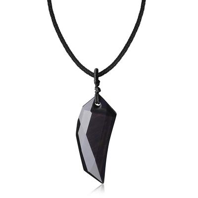 Obsidiánový amulet Vlčí tesák Náhrdelník s príveskom pre šťastie Kožená retiazka Pánsky