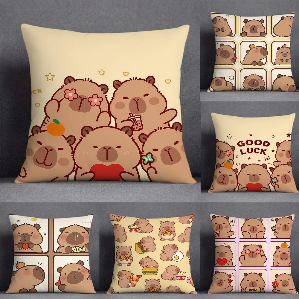 Kawaii Capybara Cute Cartoon Pillow Case Square DoubleSided Printing Sofa Cushion Cover Pillowcase Bedroom Bedside