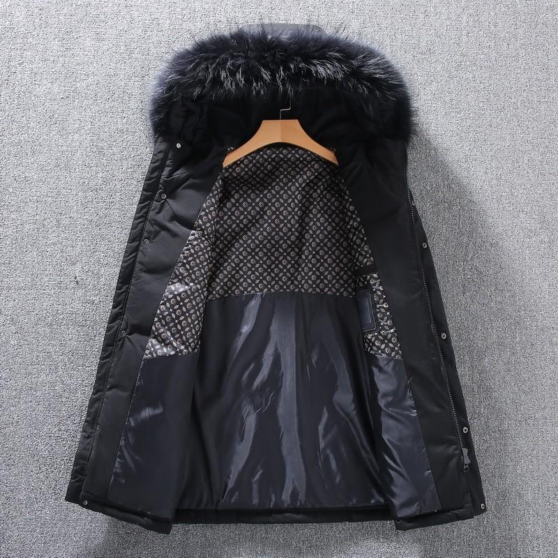 Mens Thickened Workwear Puffer Jacket With Hood Waterproof Multi-Pocket 86% White Duck Down Winter Outdoor Casual Coat