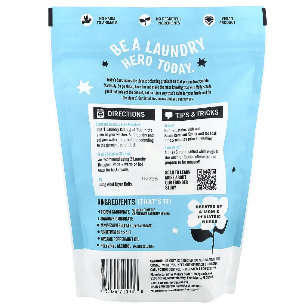 Molly's Suds Laundry Pods, Peppermint, 60 Pods, 0.84 kg (29.63 oz)