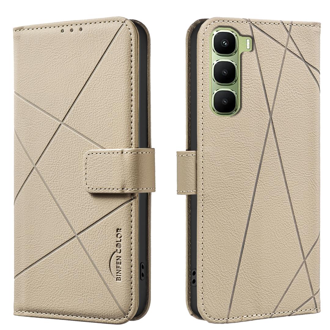 

For Infinix Hot 60 Pro 4G Case BINFEN COLOR BF35 Geometry Imprinted Leather Phone Cover RFID Blocking Wallet Stand F