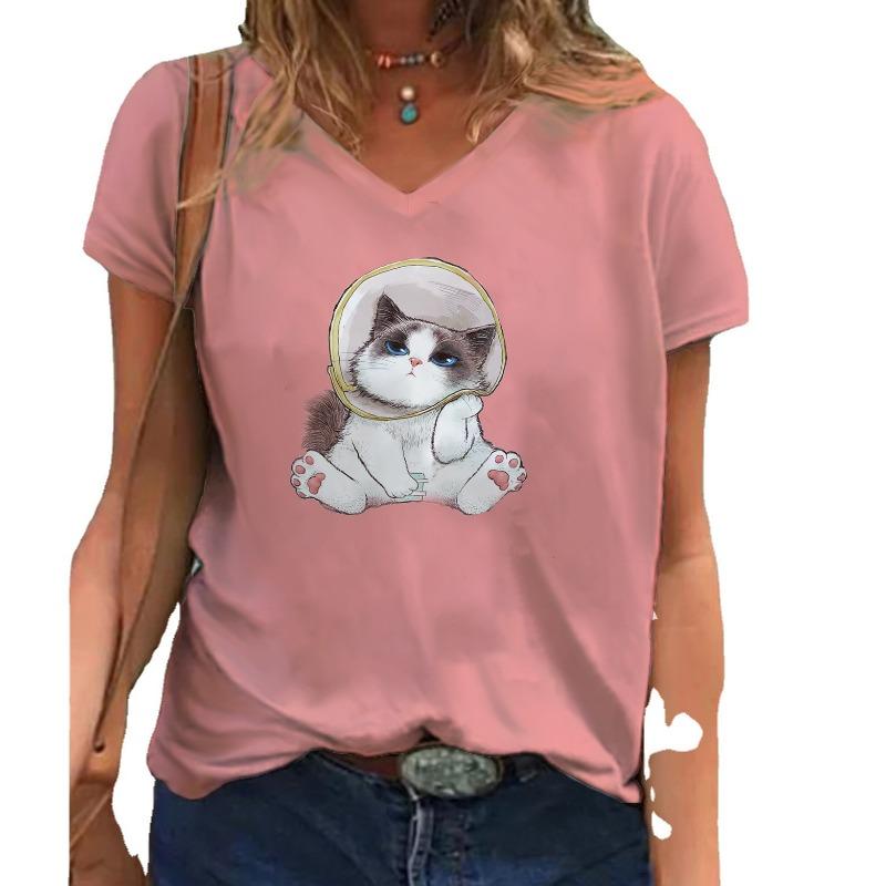 

Большие размеры XL-7XL Футболка с принтом Женская футболка с короткими рукавами и V-образным вырезом с принтом 7XL