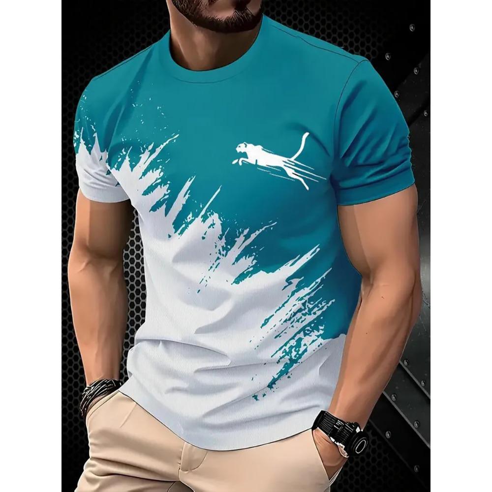 Men's Fashion Stripe Splicing 3D Printed Short Sleeve Comfortable To Wear