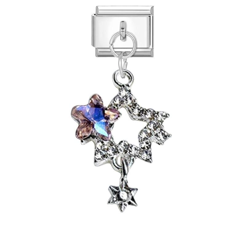 New Shiny Bow Knot Butterfly Moon Star Zircon Pendant Italian Charm Link Fit 9MM Bracelet Stainless Steel Women Men DIY Making