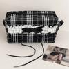 Sweet Causal Black White Checkered Makeup Bag for Schoolgirl Lace Korean Ins Style Large Cosmetic Case Cute Travel Organizer
