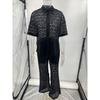 2025 New Fashion Lapel Hollow Lace Short sleeve Top Breasted Shirts Trousers Vacation Set Lace Suit