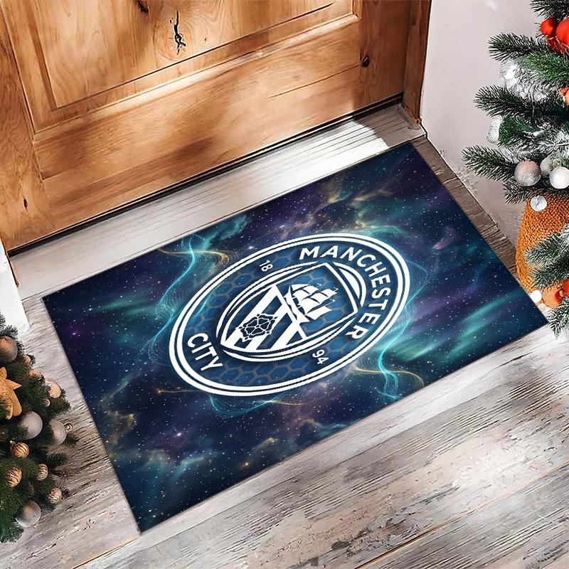 Manchester City Printed Flannel Area Rug Non Slip Soft Polyester Floor Carpet Indoor Decor Mat for Bedroom Living Room Sofa