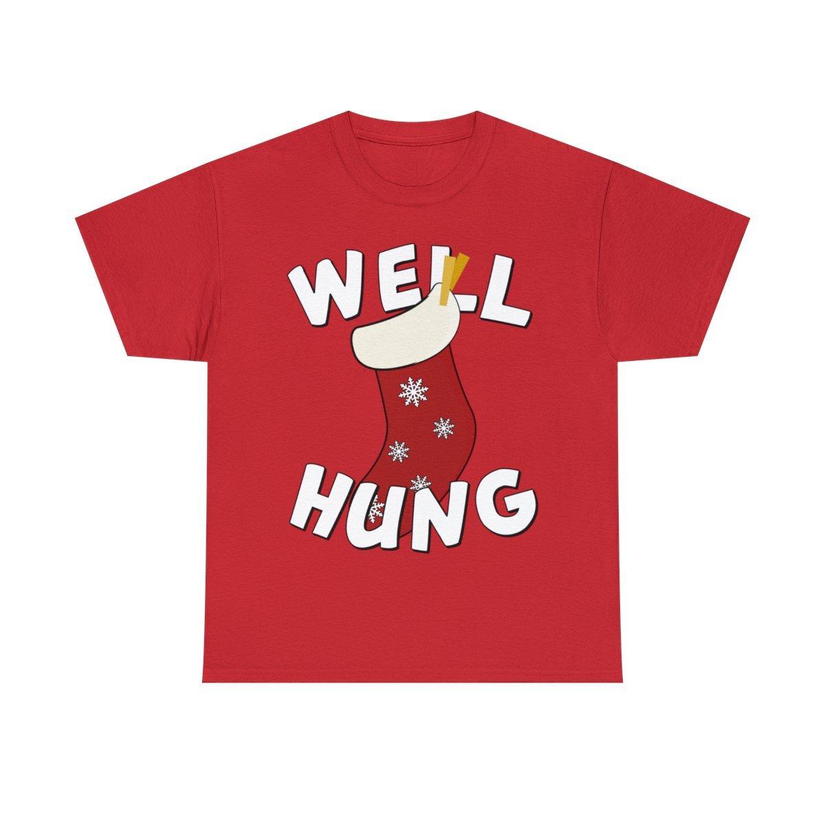 Well Hung Christmas Stocking Funny Graphic Tee Shirt L