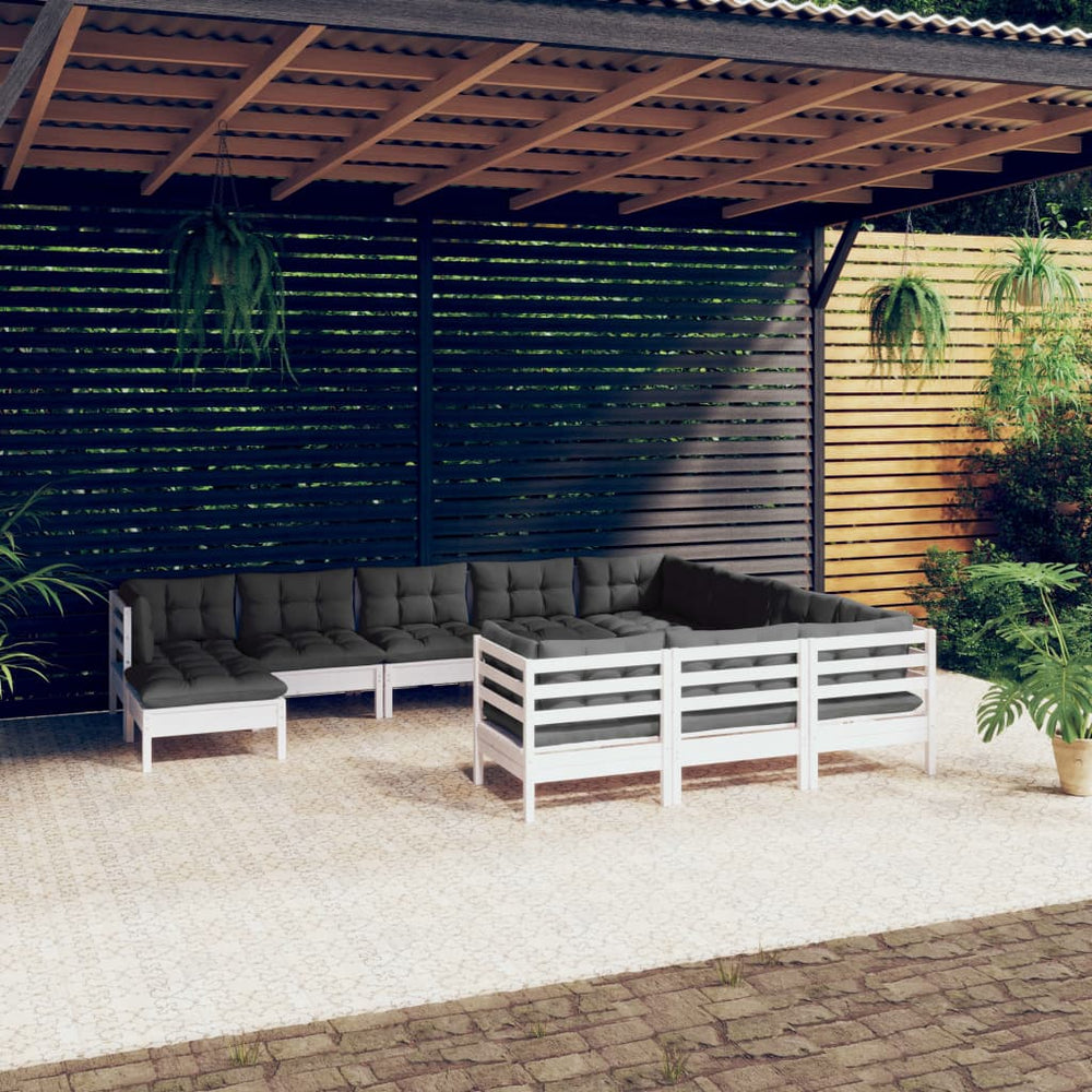 Salon de jardin 11 pcs avec coussins  bois de pin