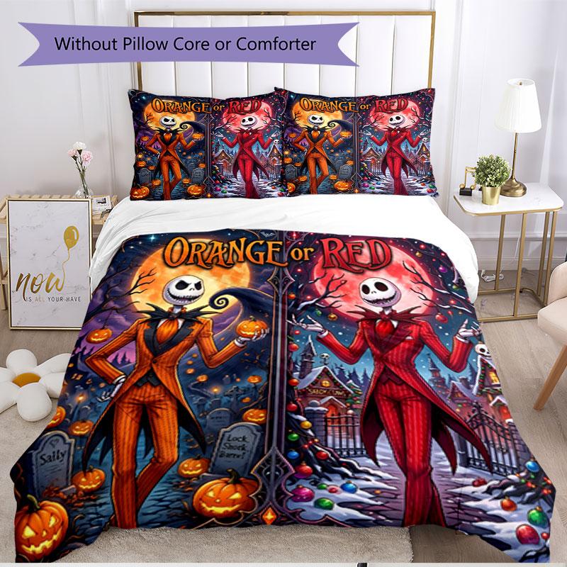 3pcs Duvet Cover Set (1*Duvet Cover + 2*Pillowcase, Without Core), The Nightmare Before Christmas Print Soft All‑Season Bedding Set, Home Bedroom Deco