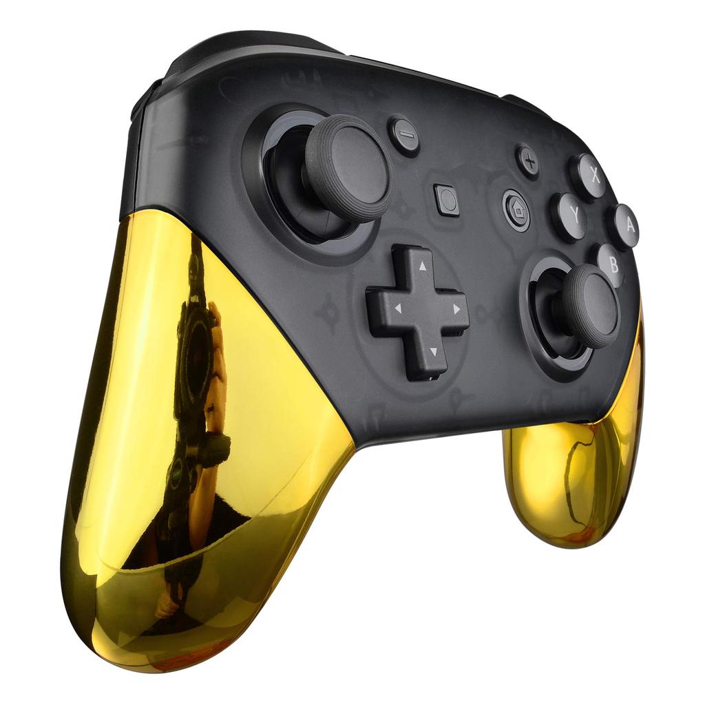 eXtremeRate Chrome Gold Replacement Side Handle Grips for Nintendo Switch Pro Controller