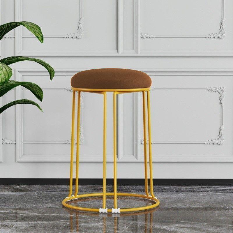 Sturdy Steel Frame Upholstered Round Stool - Soft, Simple Design for Dining or Kitchen Storage.