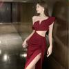 Nuovo Elegante e Sexy Abito da Sera Lungo Asimmetrico a Vita Alta Monospalla con Spacco per Socialite, Adatto per Cene Formali e Abiti da Cocktail