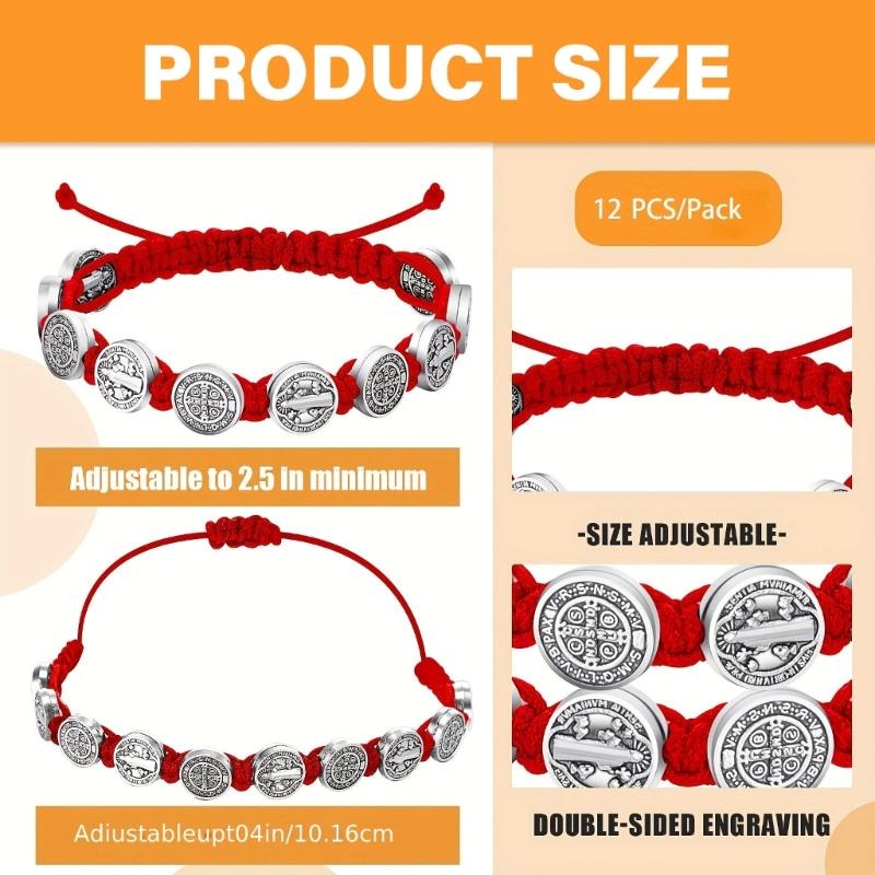 Set Of 12 Saint Benedict Charm Bracelets Handmade Wristbands Adjustable Length Wristchains Religious Blessing Jewelry