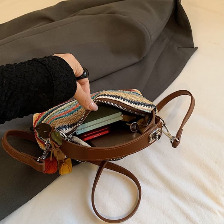 Striped Straw Baguette Small Bag Portable Messenger Women's Bag