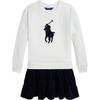 Polo Color Block Logo Round Neck Long Sleeve Dress Kids Dresses Washed-White CWPODRSG3D20905-100