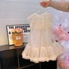 Girls Spring Summer Princess Dress Casual Wear Korean Pearl Neck Princess Dress Yarn Dress